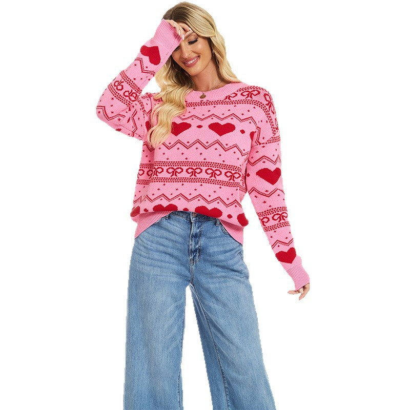 Valentine's Day knitted women's casual long sleeved love pullover sweater