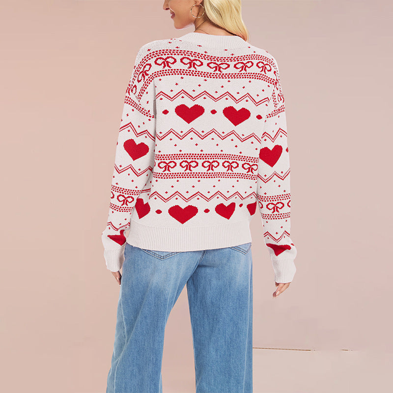 Valentine's Day knitted women's casual long sleeved love pullover sweater