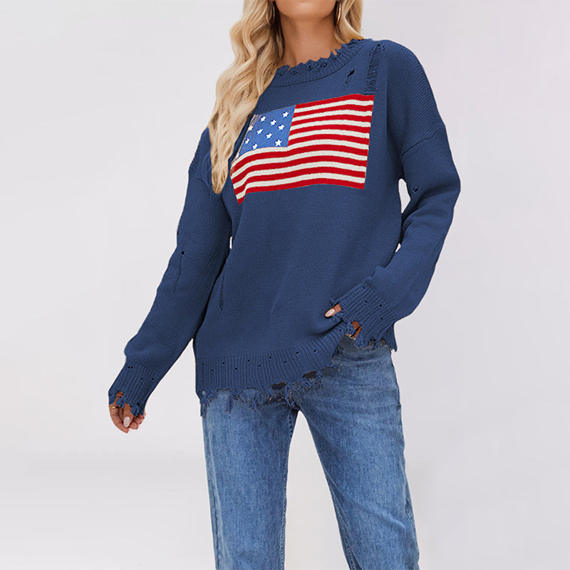 Round neck Independence Day holiday sweater for women