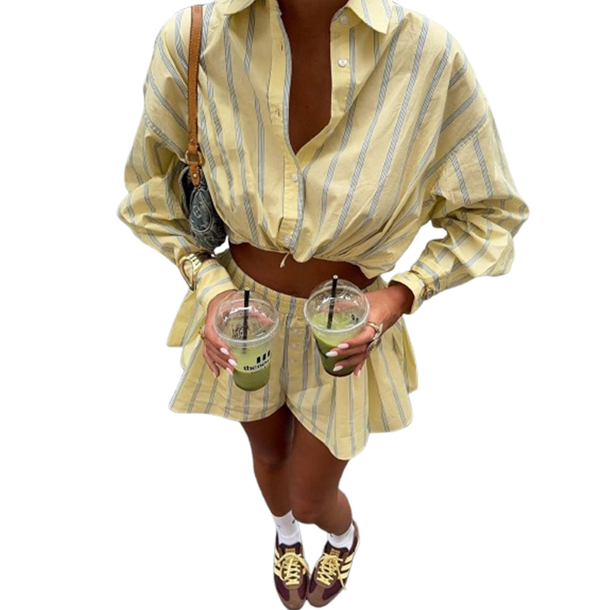 Casual style crop striped printed skirt set for women