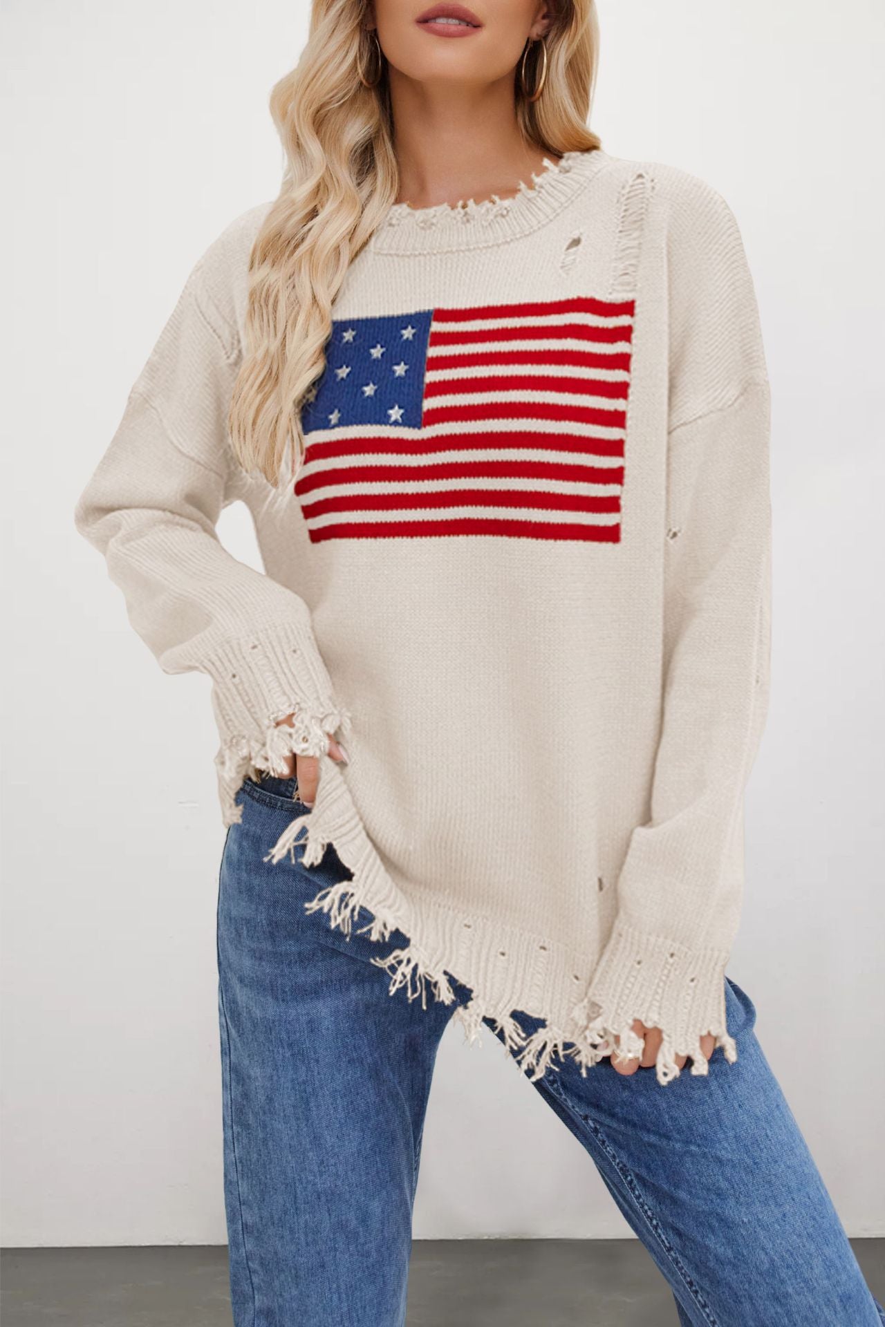 Round neck Independence Day holiday sweater for women