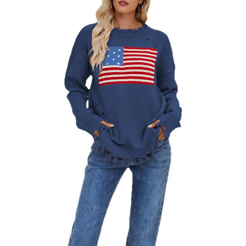 Round neck Independence Day holiday sweater for women