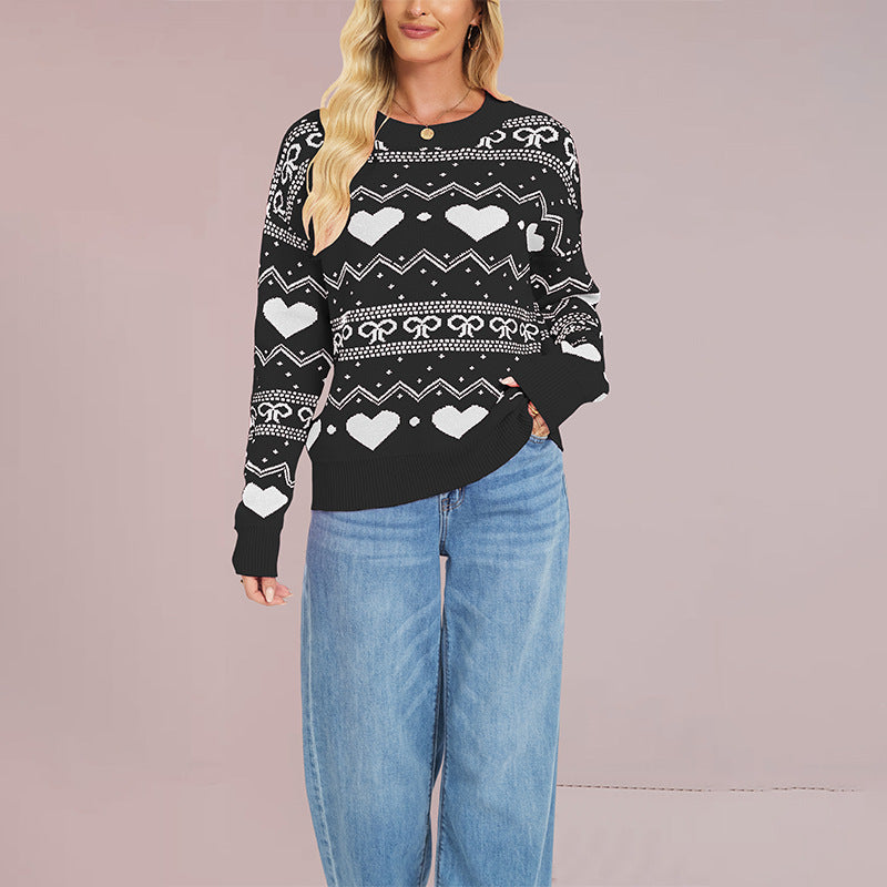 Valentine's Day knitted women's casual long sleeved love pullover sweater