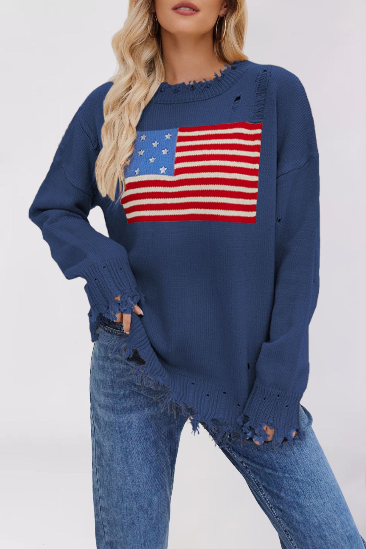 Round neck Independence Day holiday sweater for women