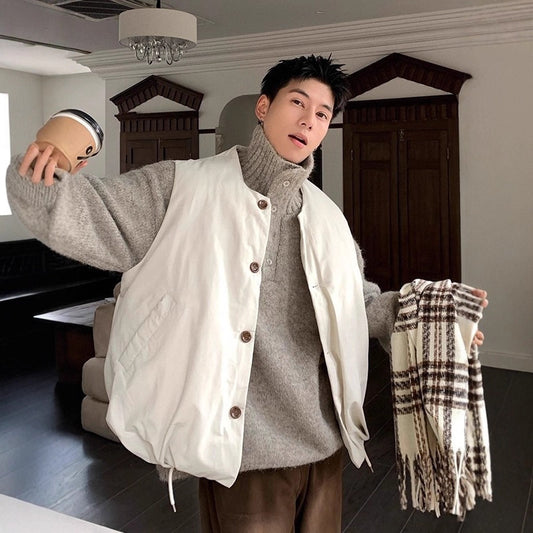 Winter Japanese Style Vintage Simple Solid Color Cotton Vest Unisex Fashion Brand Loose Thick Warm Outerwear